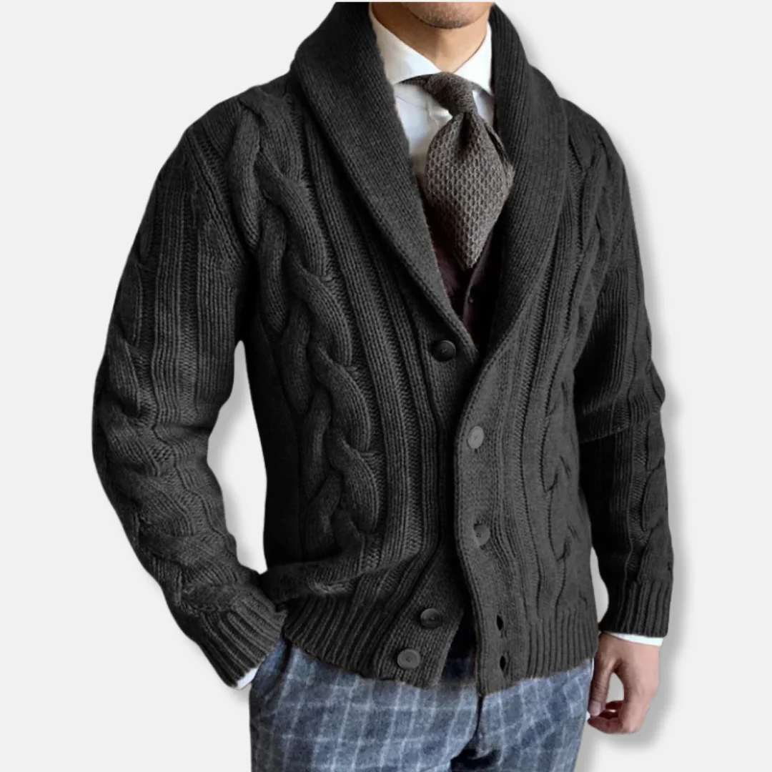 Men's Cardigan – Woolmix – Regular Fit – Cable Knit – Shawl Collar – Button Closure - Image 4