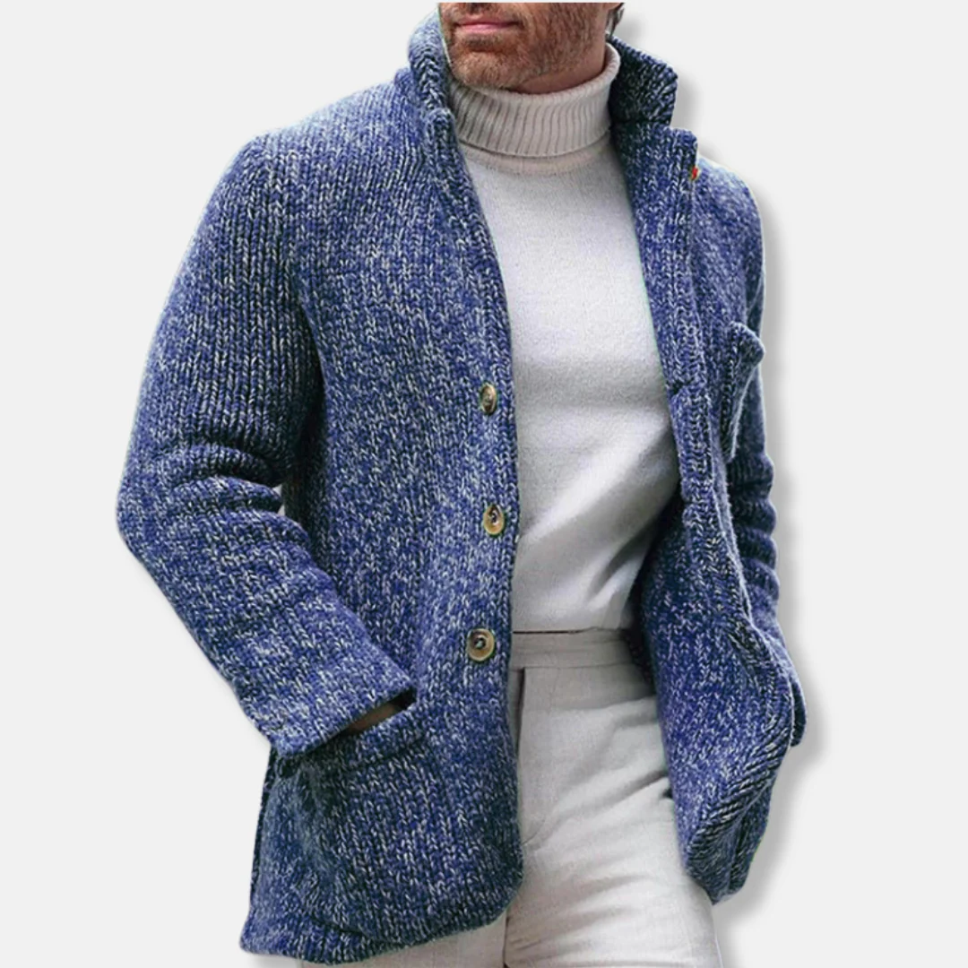 Men's Cardigan Jacket – Regular Fit – Knitted – Stand Collar – Button Closure – Patch Pockets - Image 5