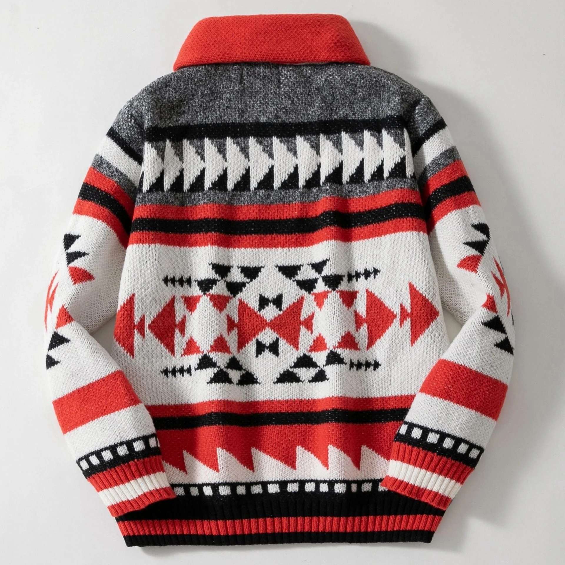 Men's Cardigan Jacket – Woolmix Knit – Relaxed Fit – Full Zip – Shawl Collar – Jacquard - Image 3