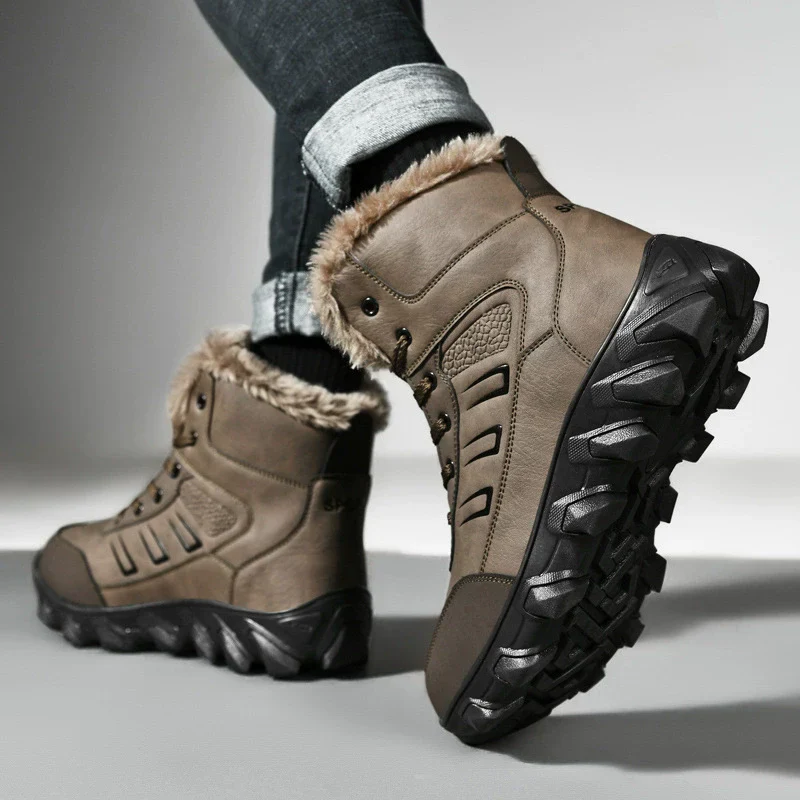 Men's lace-up boots – High shaft – Imitation leather – Warm lining – Grip sole - Image 2