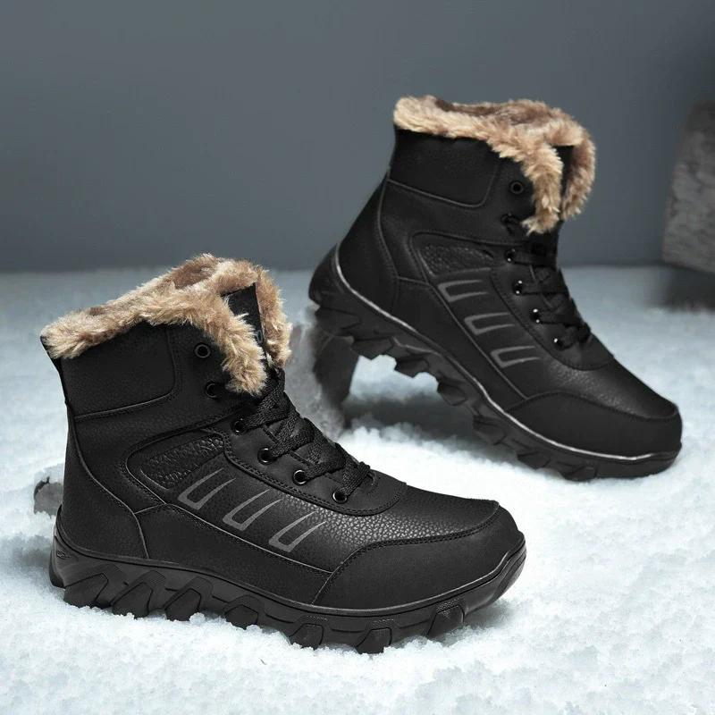 Men's lace-up boots – High shaft – Imitation leather – Warm lining – Grip sole - Image 3