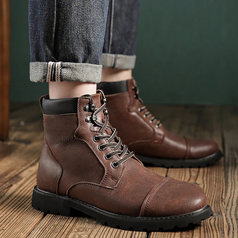 Men's Lace-Up Boots – Leather-Look – Ankle Height – Reinforced Toe – Padded Collar - Image 3