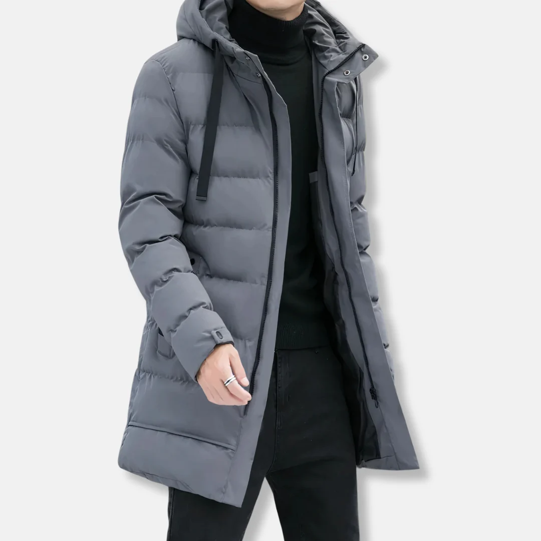 Men's Winter Jacket – Padded and Insulated – Regular Fit – Long Model with Hood - Image 2