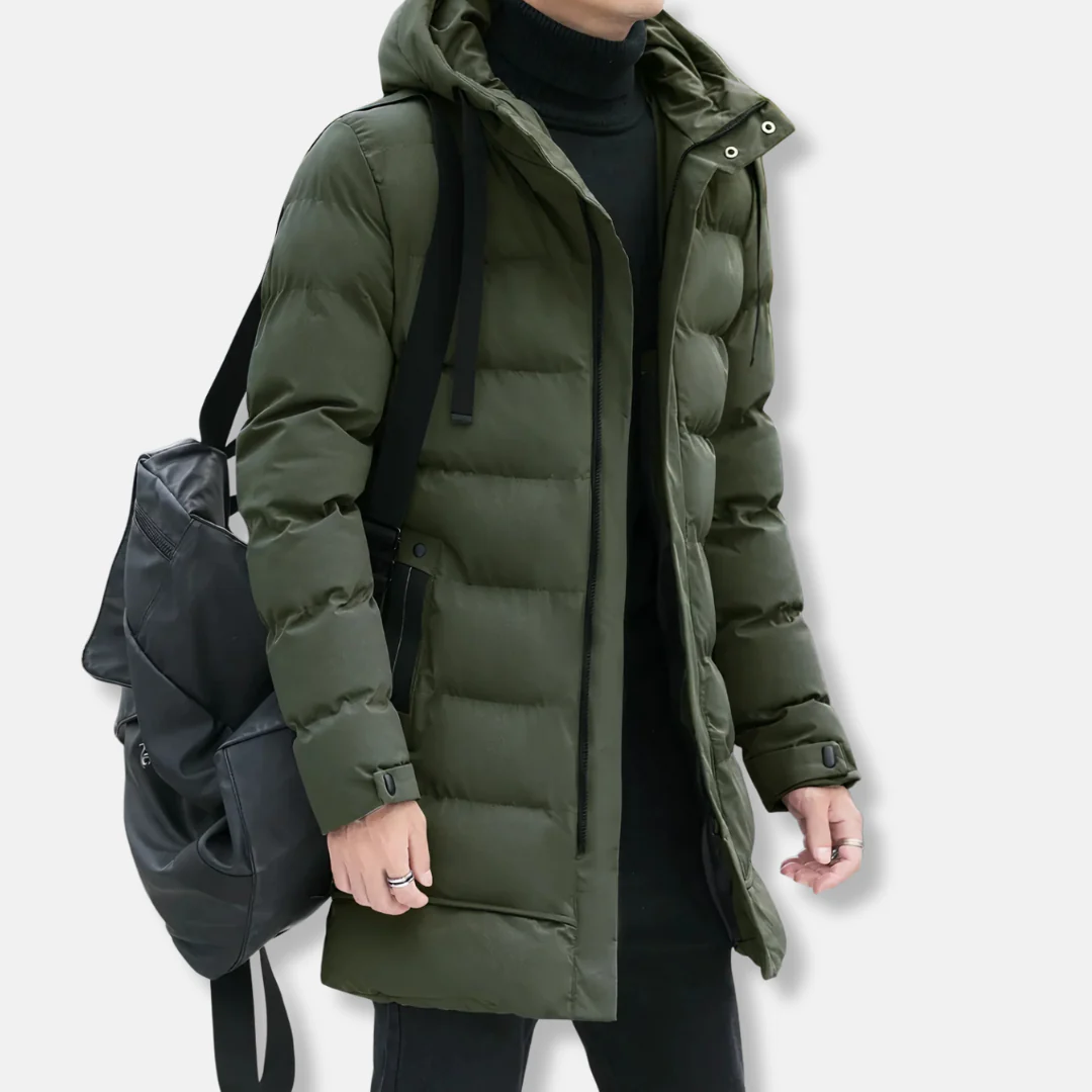 Men's Winter Jacket – Padded and Insulated – Regular Fit – Long Model with Hood - Image 3