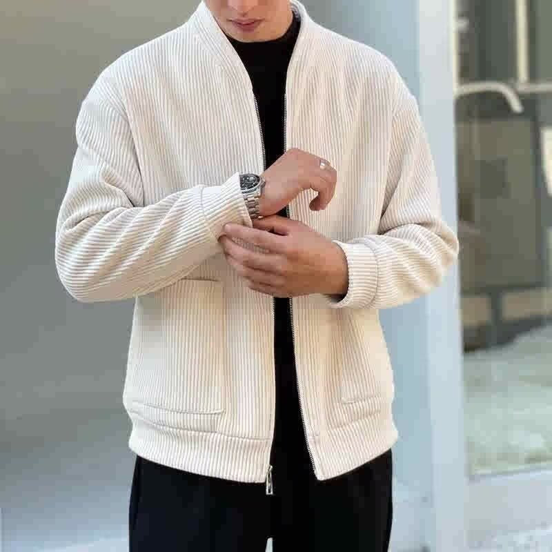 Men's Jacket – Relaxed Fit – Ribbed Texture – V-Neck Zipper Closure – Casual Style - Image 3