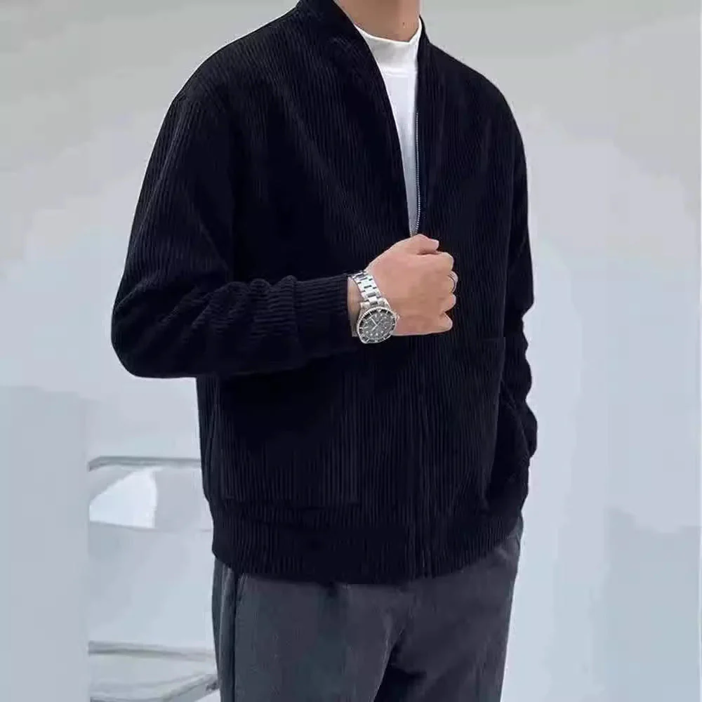 Men's Jacket – Relaxed Fit – Ribbed Texture – V-Neck Zipper Closure – Casual Style - Image 4
