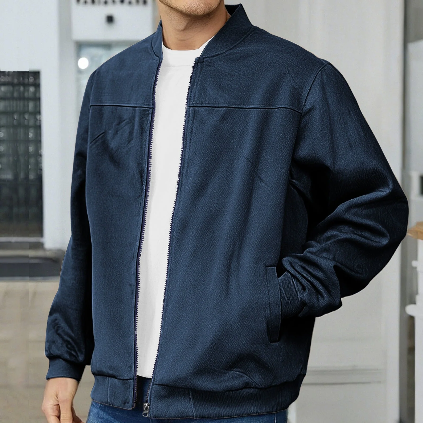 Men's Jacket – Structured Fit – Double Zipper – Ribbed Cuffs – Casual Look - Image 2