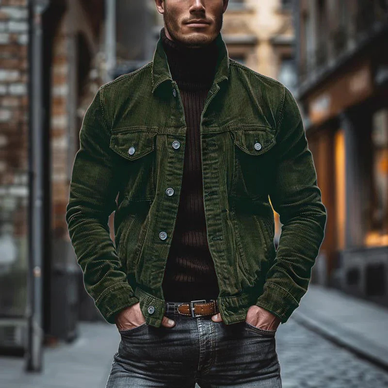 Men's Coat – Structured Fit – Ribbed Texture – Collar with Lapel – Casual Chic - Image 2
