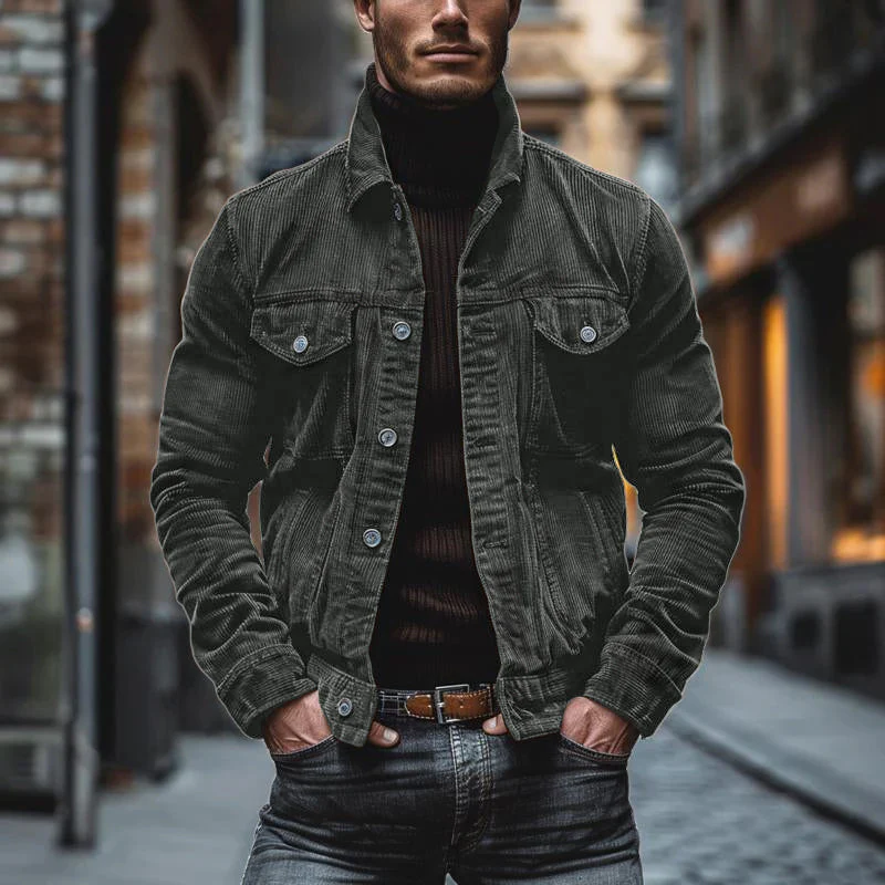 Men's Coat – Structured Fit – Ribbed Texture – Collar with Lapel – Casual Chic - Image 3