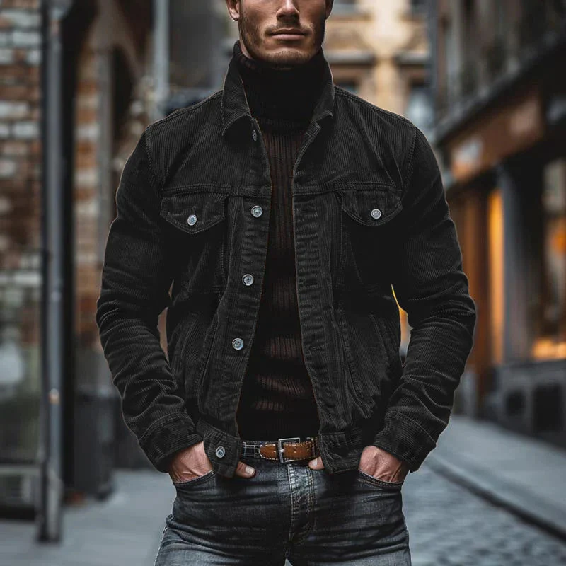Men's Coat – Structured Fit – Ribbed Texture – Collar with Lapel – Casual Chic - Image 4