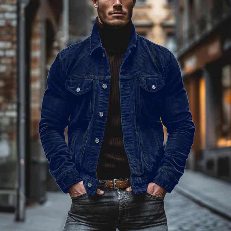 Men's Coat – Structured Fit – Ribbed Texture – Collar with Lapel – Casual Chic - Image 5