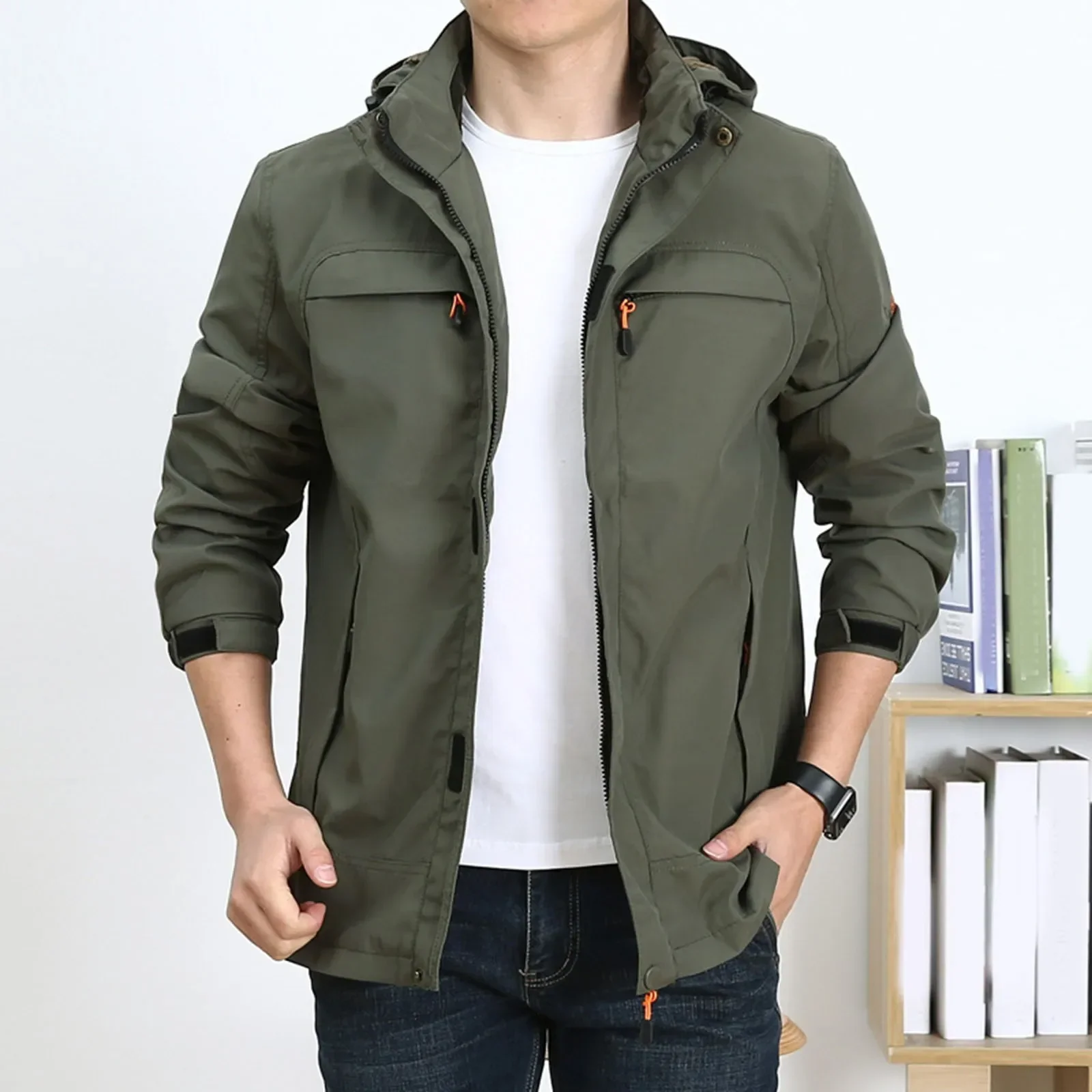 Men's Jacket – Cotton – Regular Fit – Mid-Length – Hood – Multiple Pockets – Zipper - Image 2