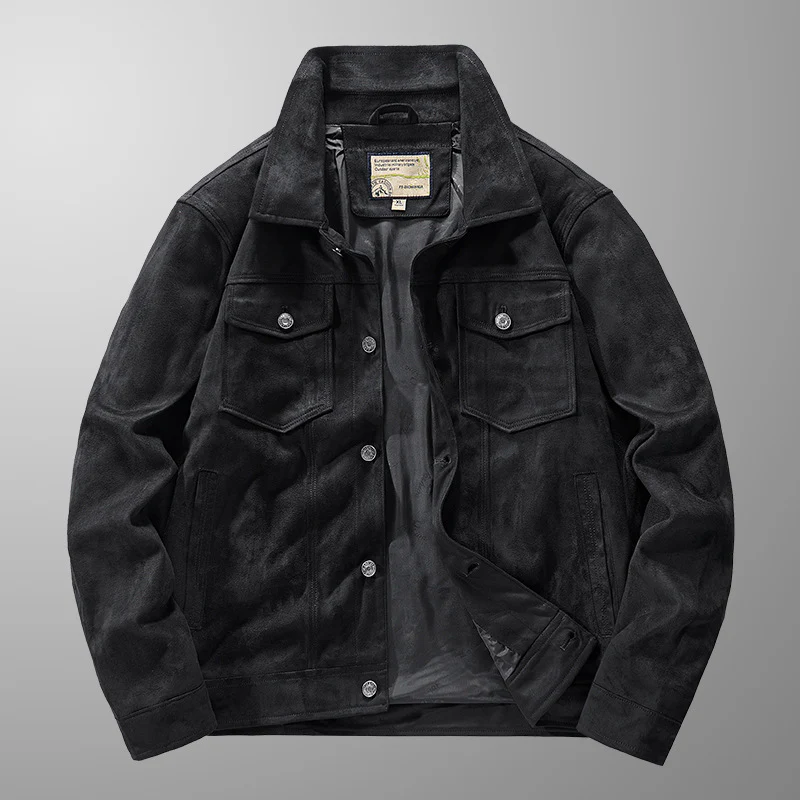 Men's Jacket – Slim Fit – Suede Look – Button Closure – Chest Pockets – Waist Length - Image 2
