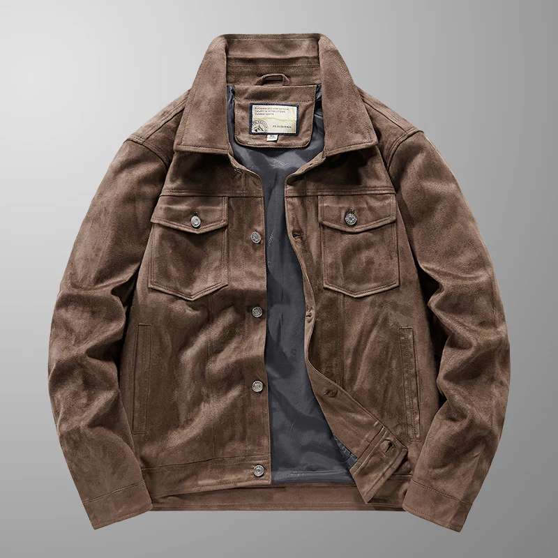 Men's Jacket – Slim Fit – Suede Look – Button Closure – Chest Pockets – Waist Length - Image 3