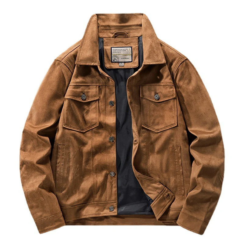 Men's Jacket – Slim Fit – Suede Look – Button Closure – Chest Pockets – Waist Length - Image 4