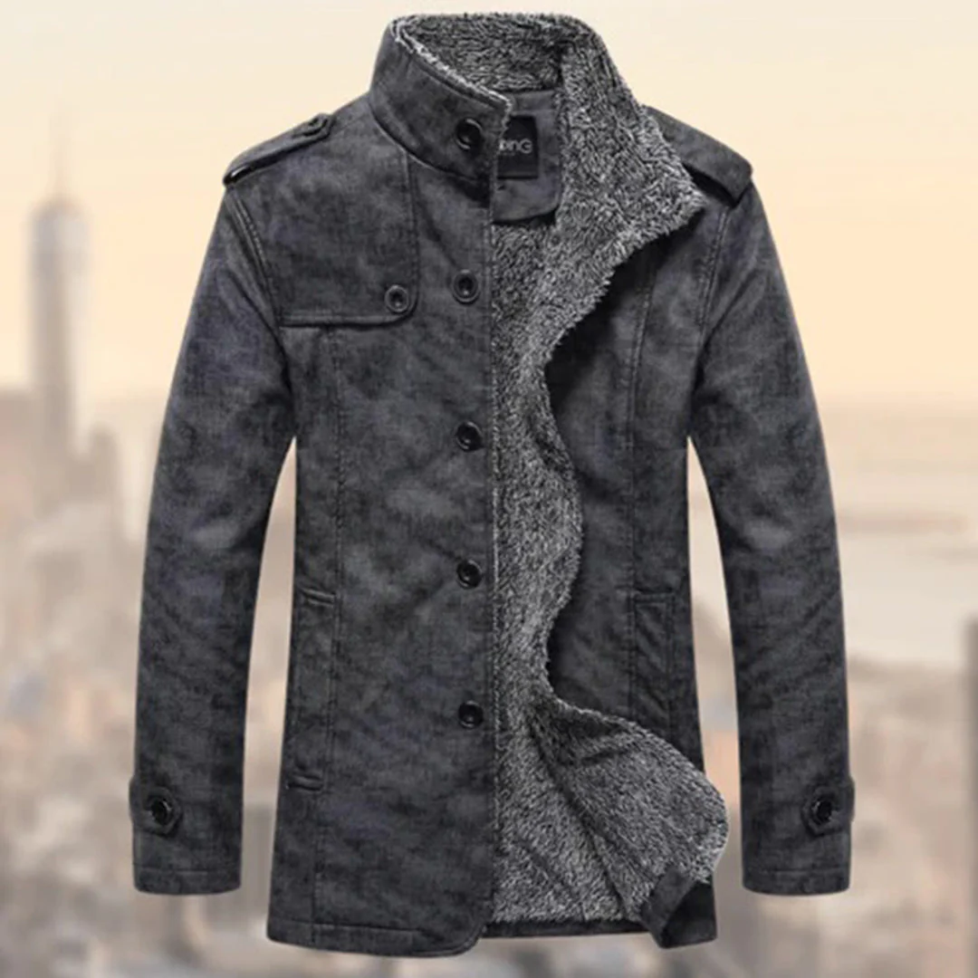Men's Coat – Tailored Fit – Suede look – Shearling Lining – Epaulettes – Button Closure - Image 2
