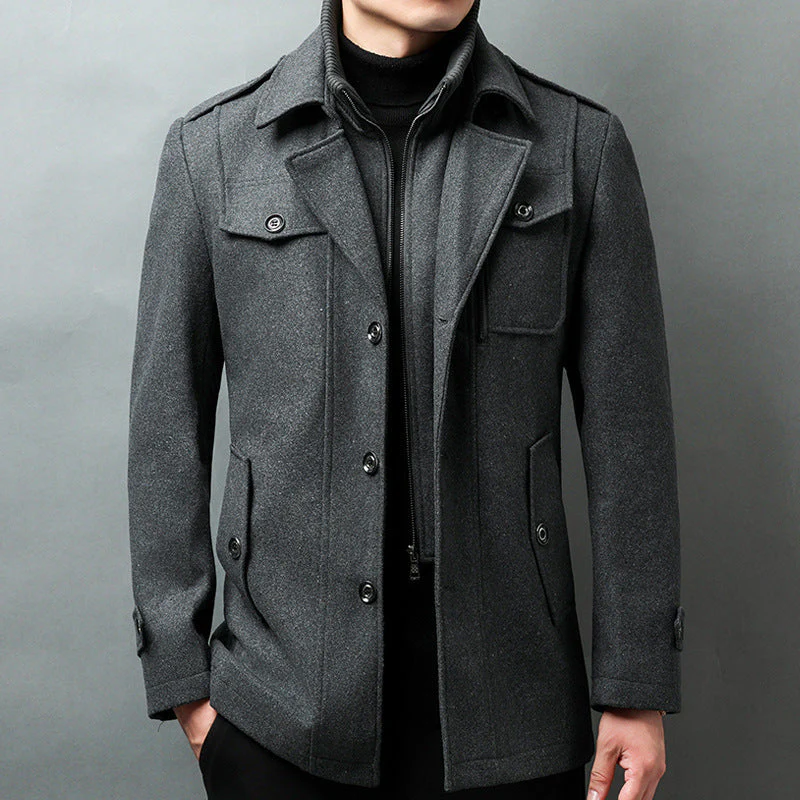 Men's Coat – Wool Mix – Structured Fit – Epaulettes – Buttons – Notch Lapel - Image 2