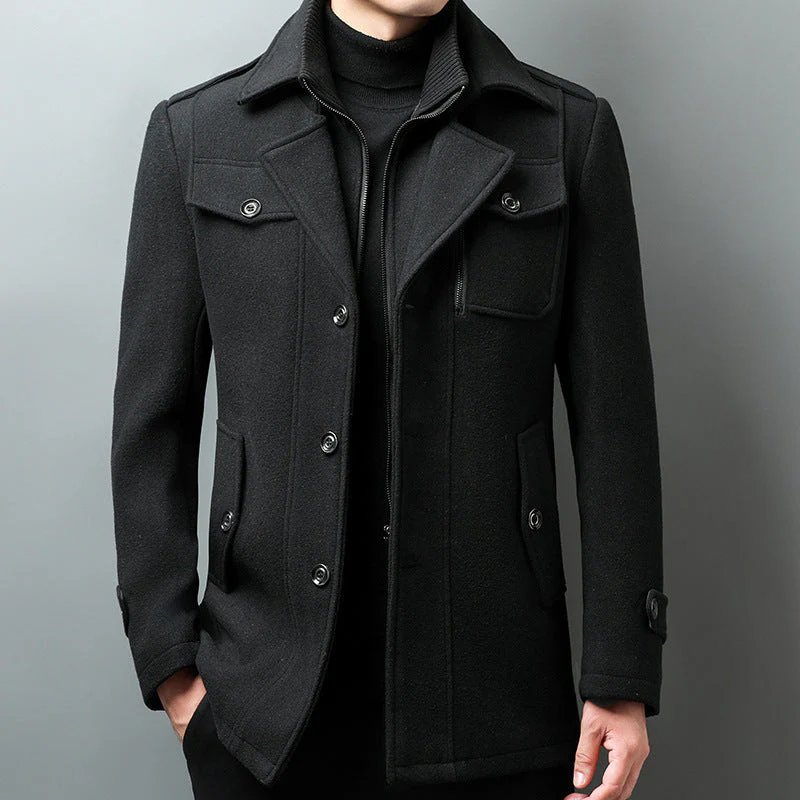 Men's Coat – Wool Mix – Structured Fit – Epaulettes – Buttons – Notch Lapel - Image 3