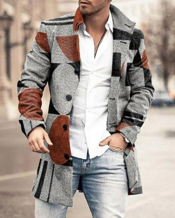 Men's Coat – Wool Blend – Tailored Fit – Check Pattern – Button Closure – Mid-Length - Image 2