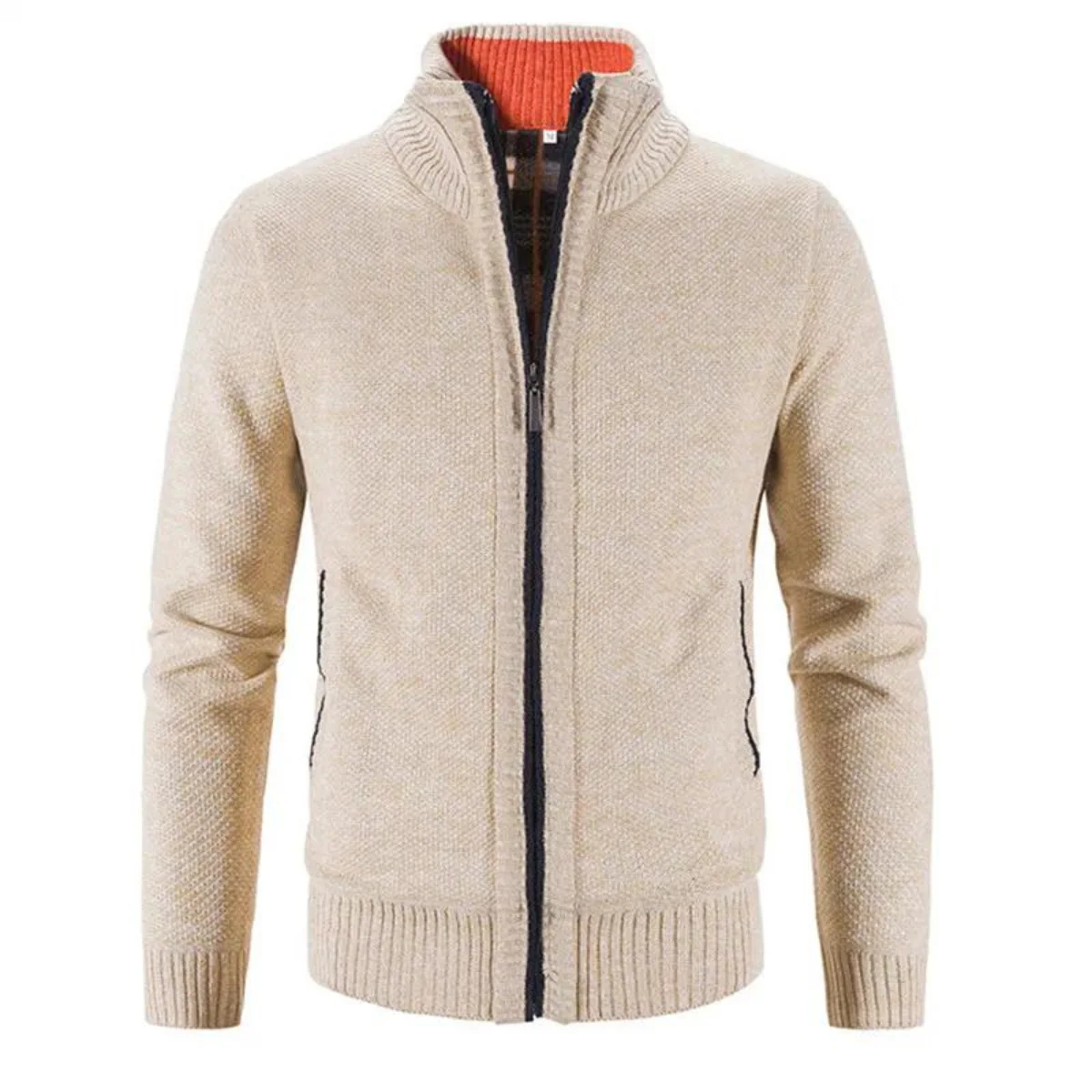 Men's Cardigan – Soft Knit – Structured Fit – Zip Closure – Stand-up Collar – Ribbed Trims - Image 2