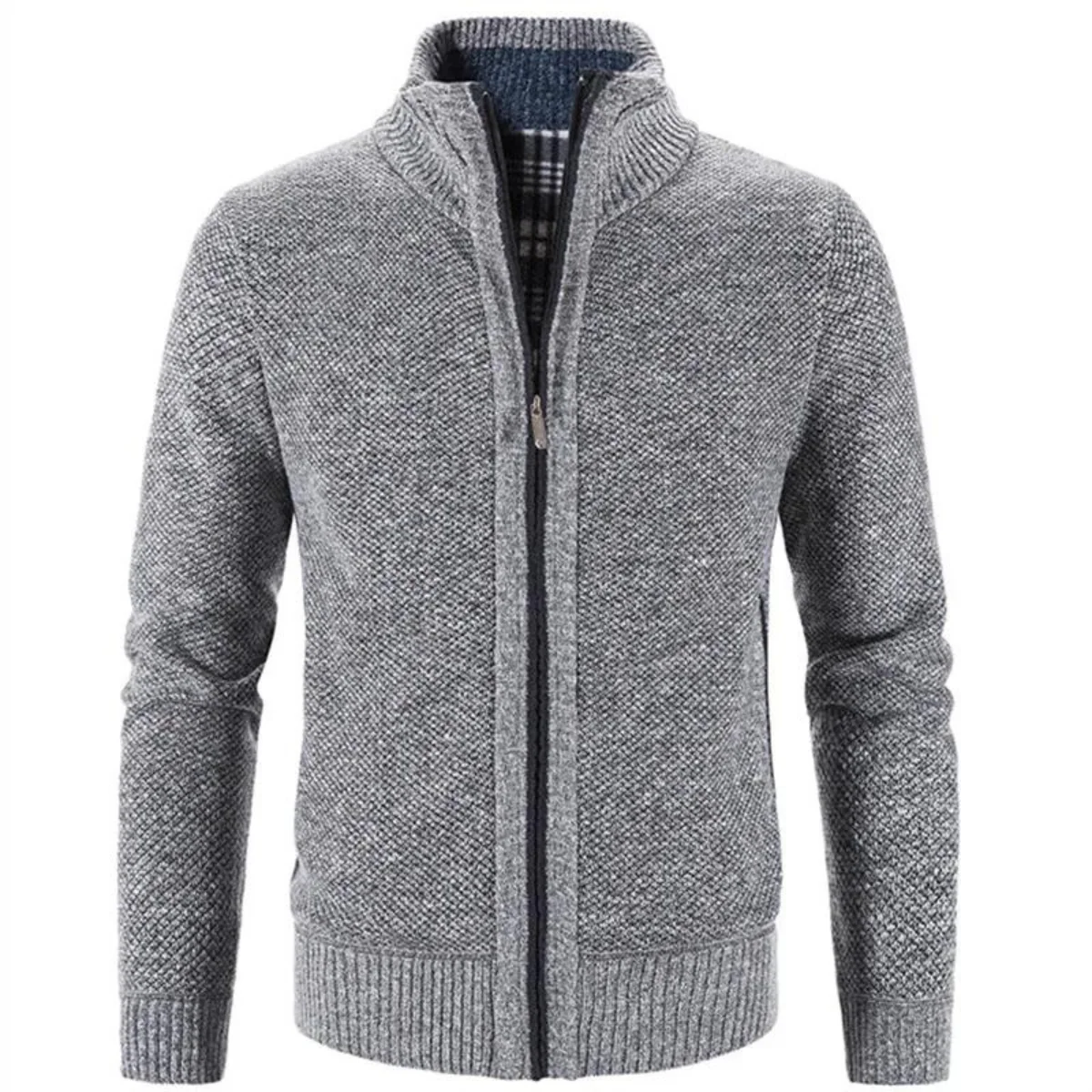 Men's Cardigan – Soft Knit – Structured Fit – Zip Closure – Stand-up Collar – Ribbed Trims - Image 3