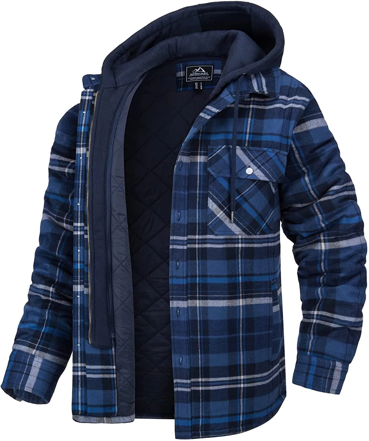 Men's Coat with Hood and Checked Pattern - Image 3