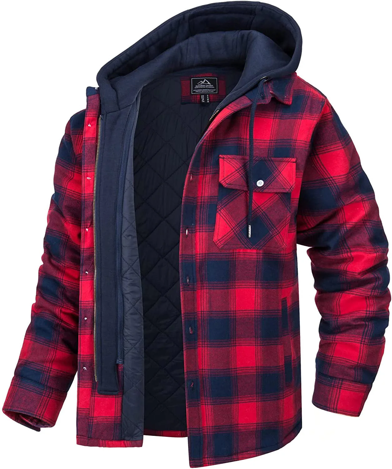 Men's Coat with Hood and Checked Pattern - Image 5