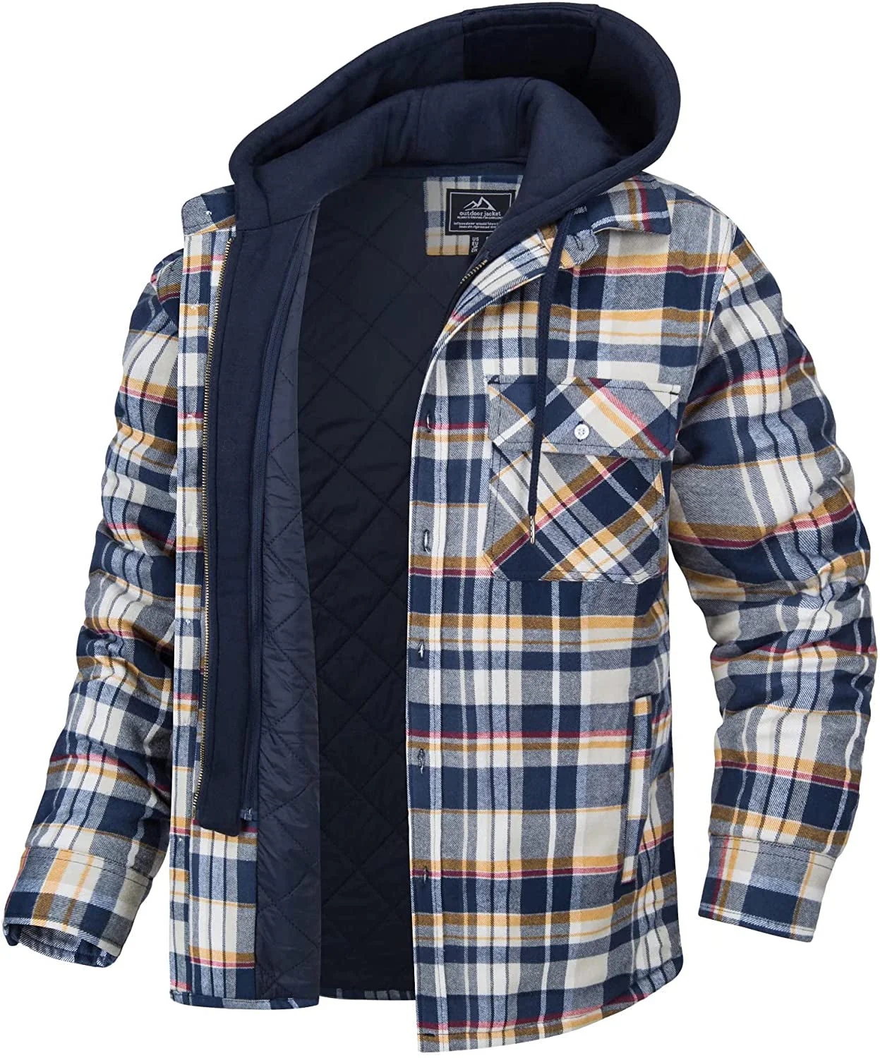 Men's Coat with Hood and Checked Pattern - Image 6