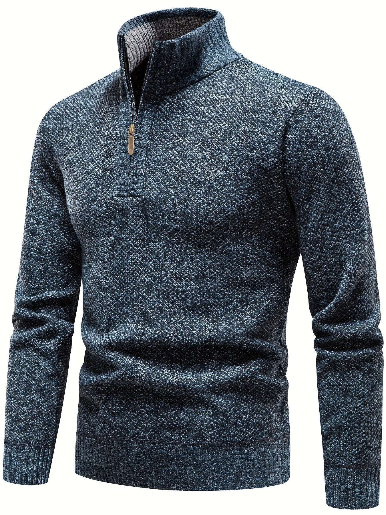 Men's Sweater - Wool Mix - Regular Fit - Quarter Zip - Ribbed Hems - Image 5