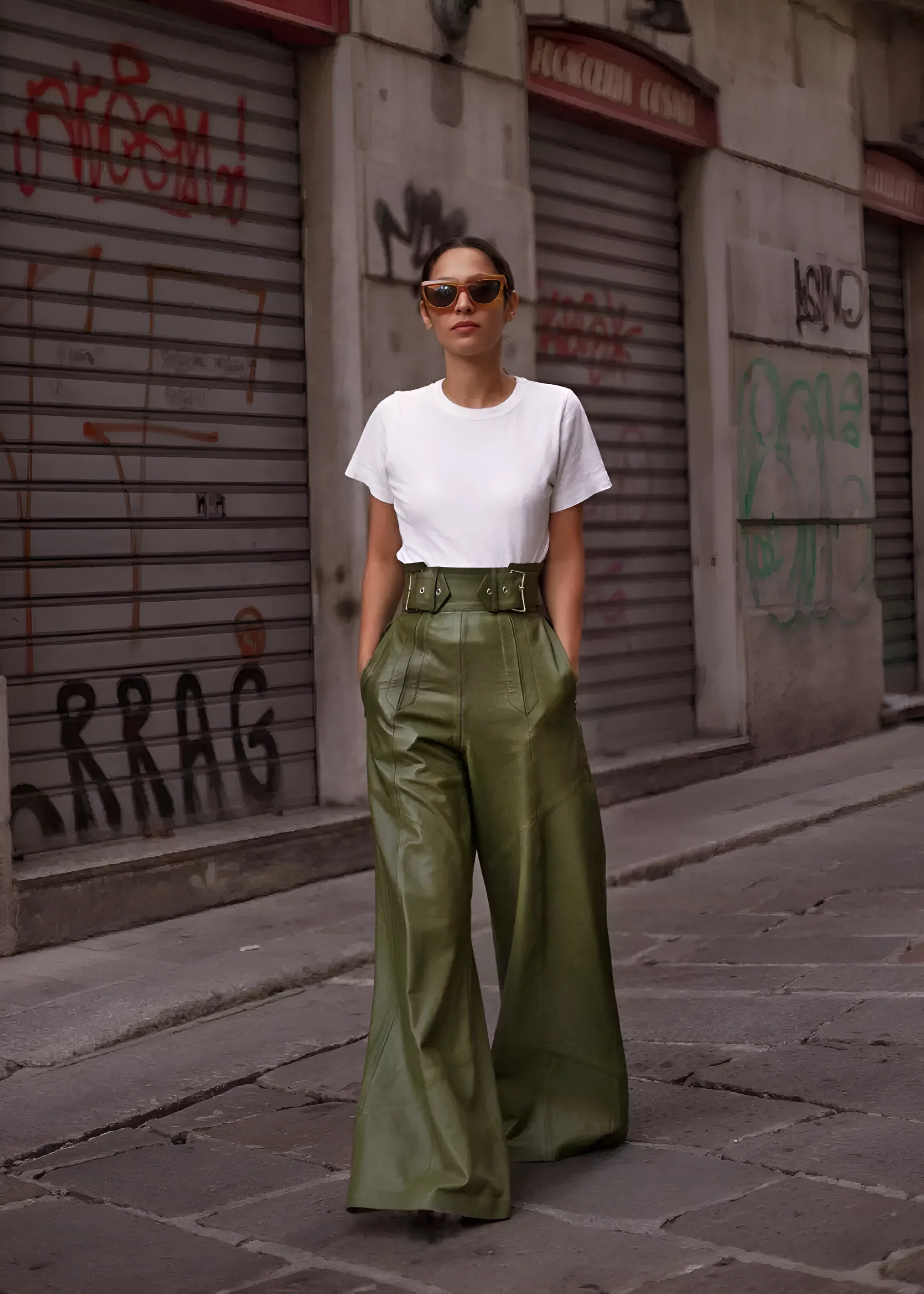 High Waist Leather Pants with Wide Legs - Image 3