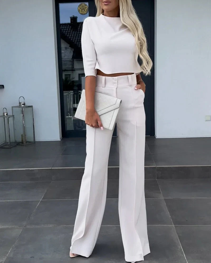 High-waisted Pants with Elegant Blouse - Image 2