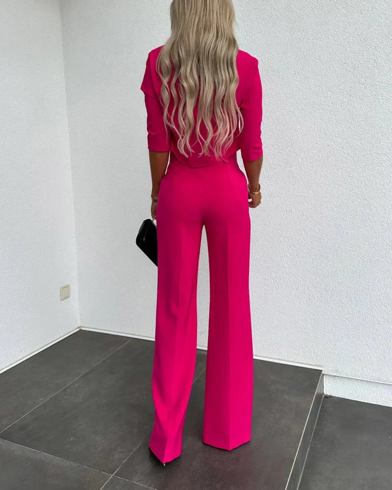 High-waisted Pants with Elegant Blouse - Image 5