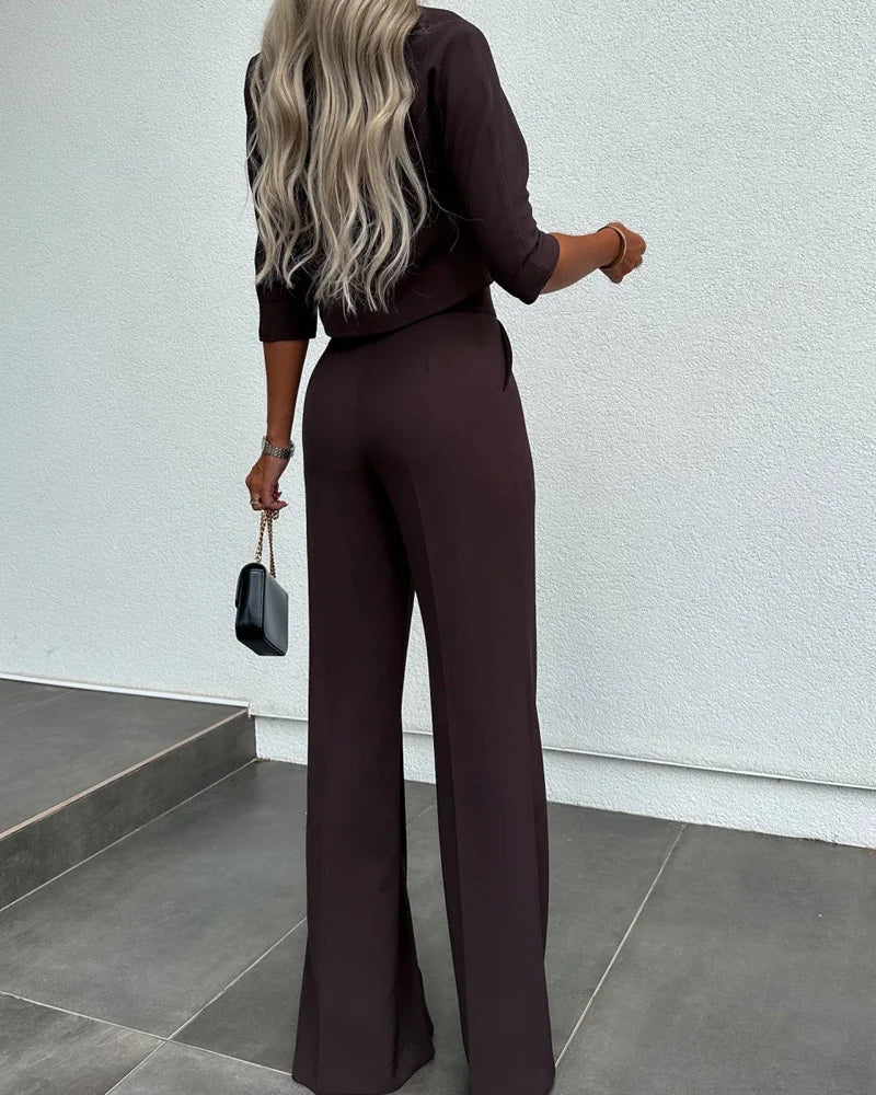High-waisted Pants with Elegant Blouse - Image 7