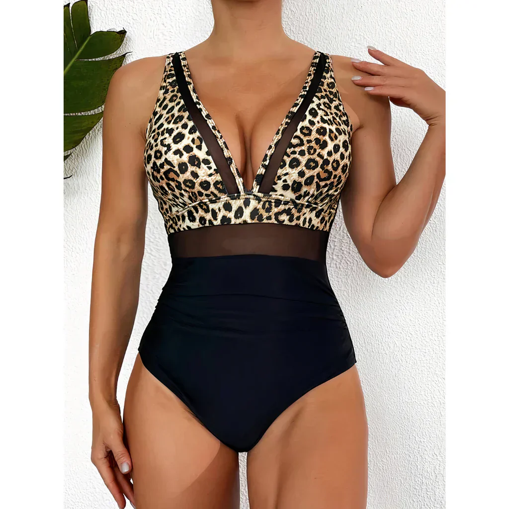 Ladies Swimsuit - Shaping Effect - Mesh Insert - High Waist Model - Deep Neckline - Image 13
