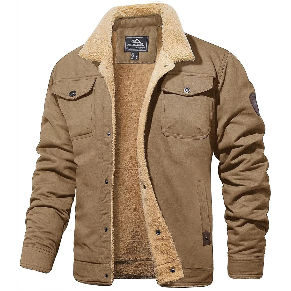 Men's Trucker Jacket – Sherpa Lining – Cotton Mix – Buttons – Casual Outdoor Style - Image 3