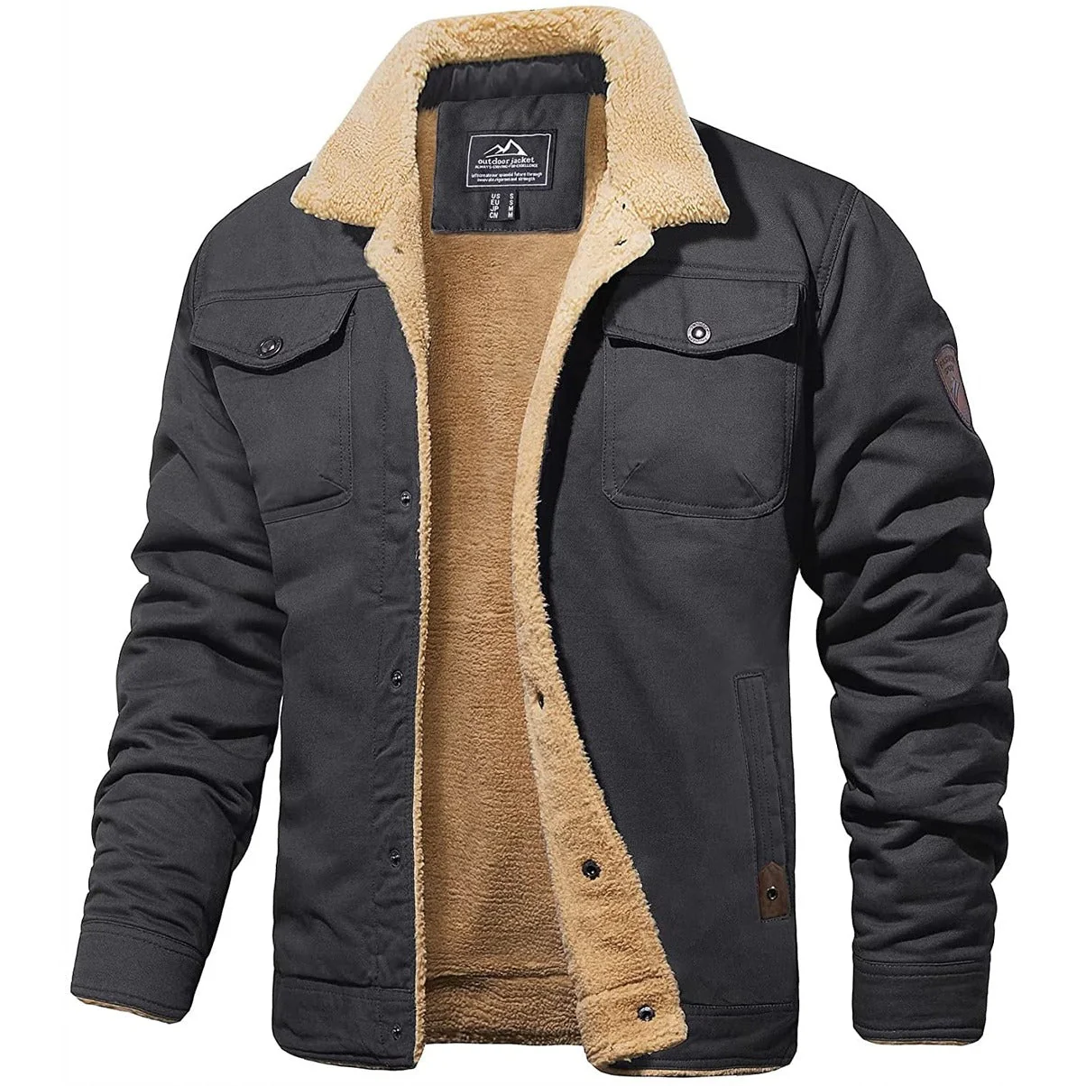 Men's Trucker Jacket – Sherpa Lining – Cotton Mix – Buttons – Casual Outdoor Style - Image 4