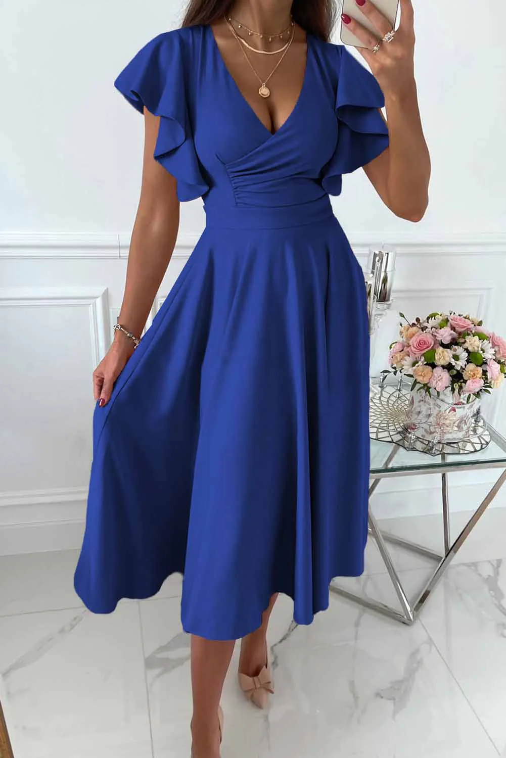 Iliana -  Comfortable V-Neck Dress - Image 2