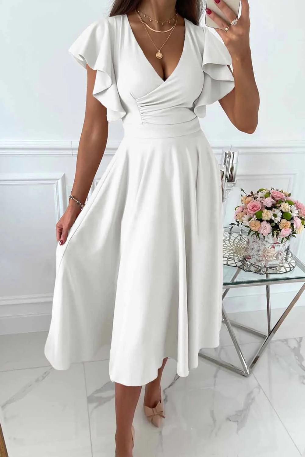 Iliana -  Comfortable V-Neck Dress - Image 3