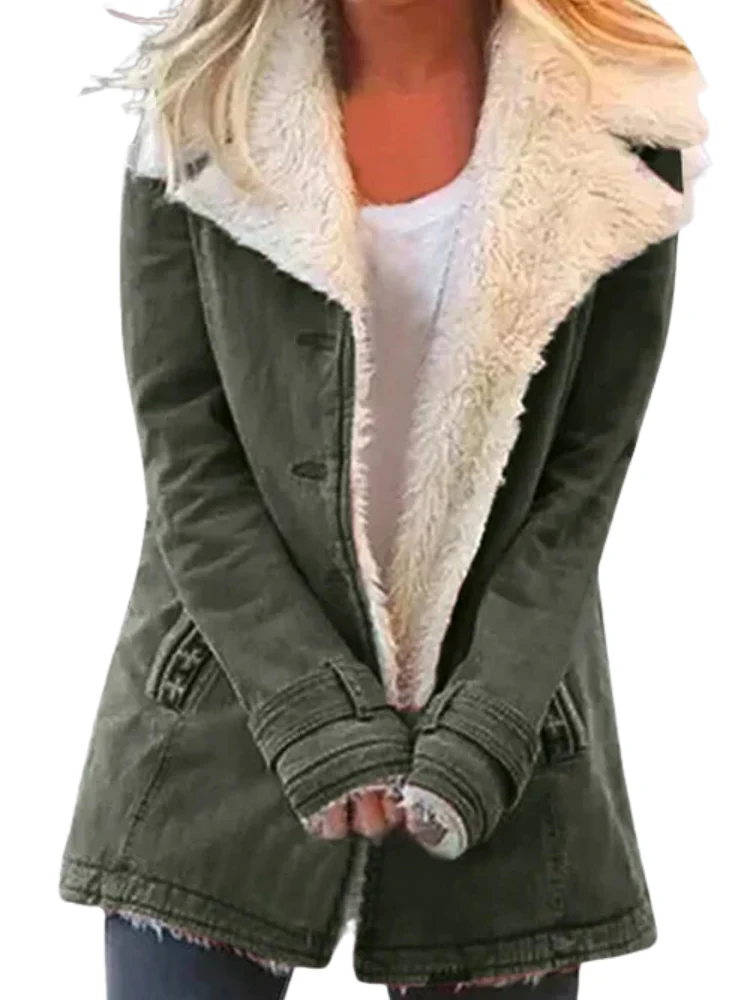 Ladies Coat - Fitted Model - Fleece Lining - Long Sleeves - Buttons and Pockets - Image 2