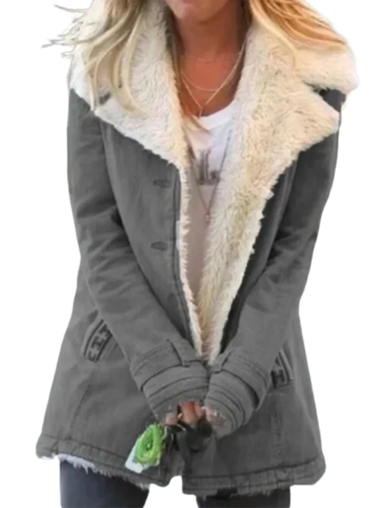 Ladies Coat - Fitted Model - Fleece Lining - Long Sleeves - Buttons and Pockets - Image 5