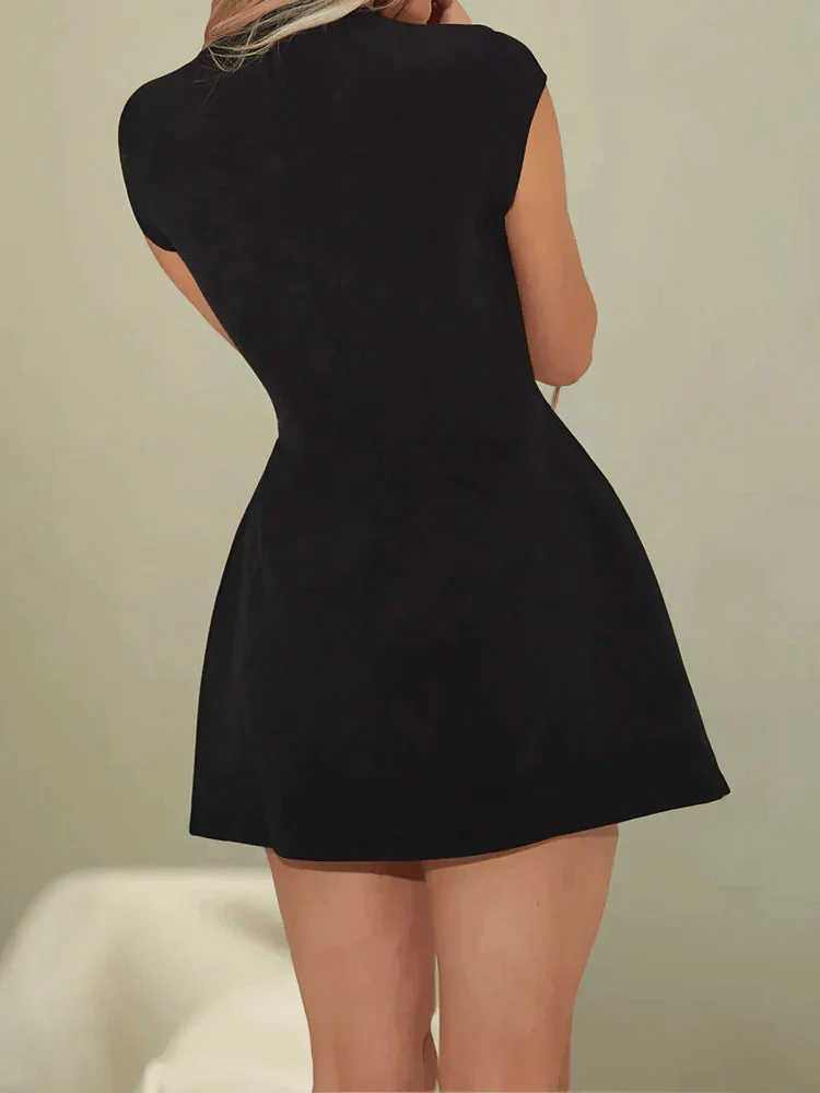 Women's Mini Dress – A-line – Fitted Model – Round Neck – Short Sleeves - Image 2