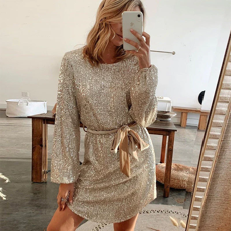 Iris - Glitter Party Dress with Belt - Image 2