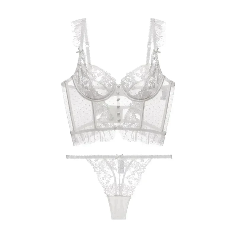 Ladies Lingerie Set - Lace Corset with Boning - Sheer Top - Matching Panty - Image 4