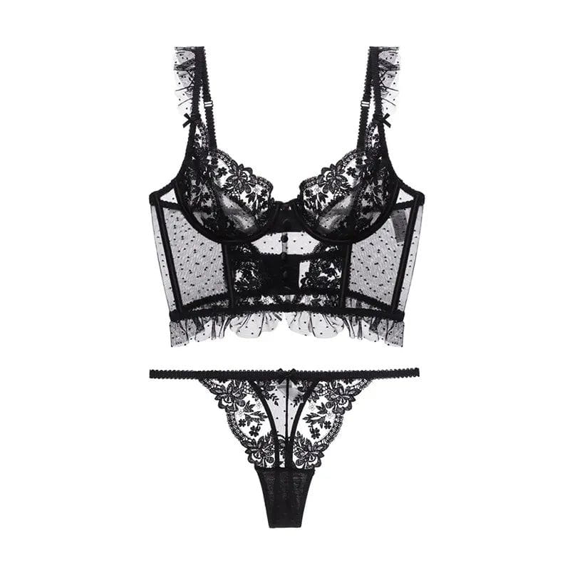 Ladies Lingerie Set - Lace Corset with Boning - Sheer Top - Matching Panty - Image 6