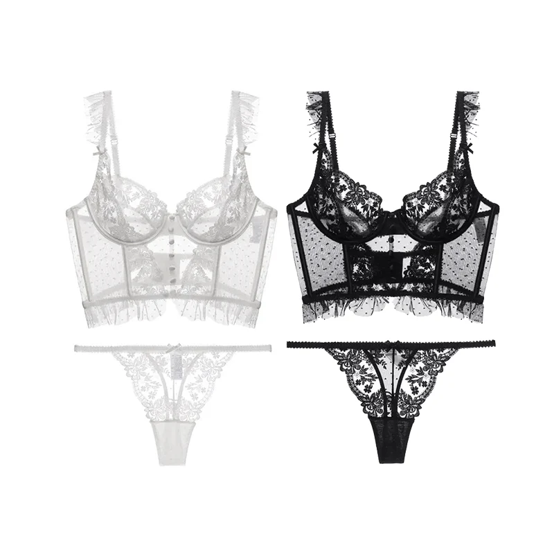 Ladies Lingerie Set - Lace Corset with Boning - Sheer Top - Matching Panty - Image 7