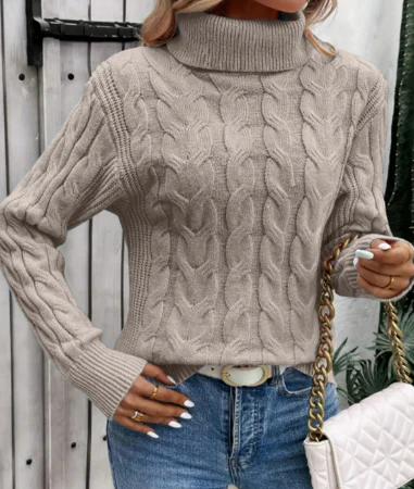 Isabella Slim Fit Turtleneck Sweater | Cable Knit Ribbed Trim Sweater - Image 11