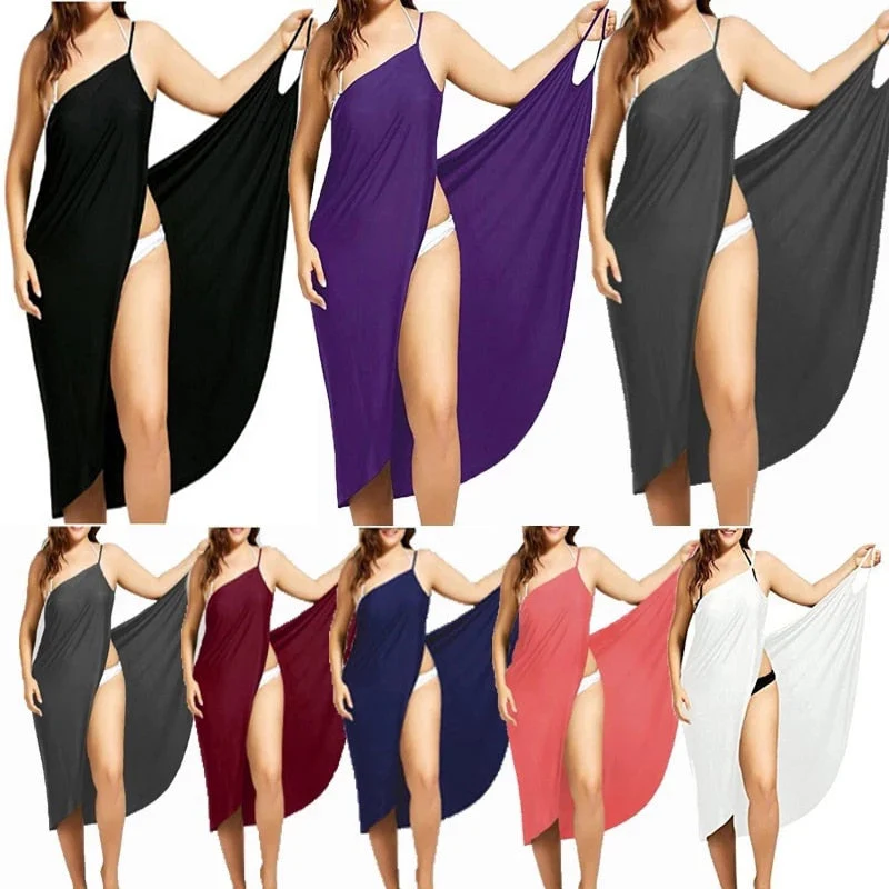 Women's Beach Sarong - Lightweight Breathable Material - Asymmetrical One-Shoulder Model - Image 2