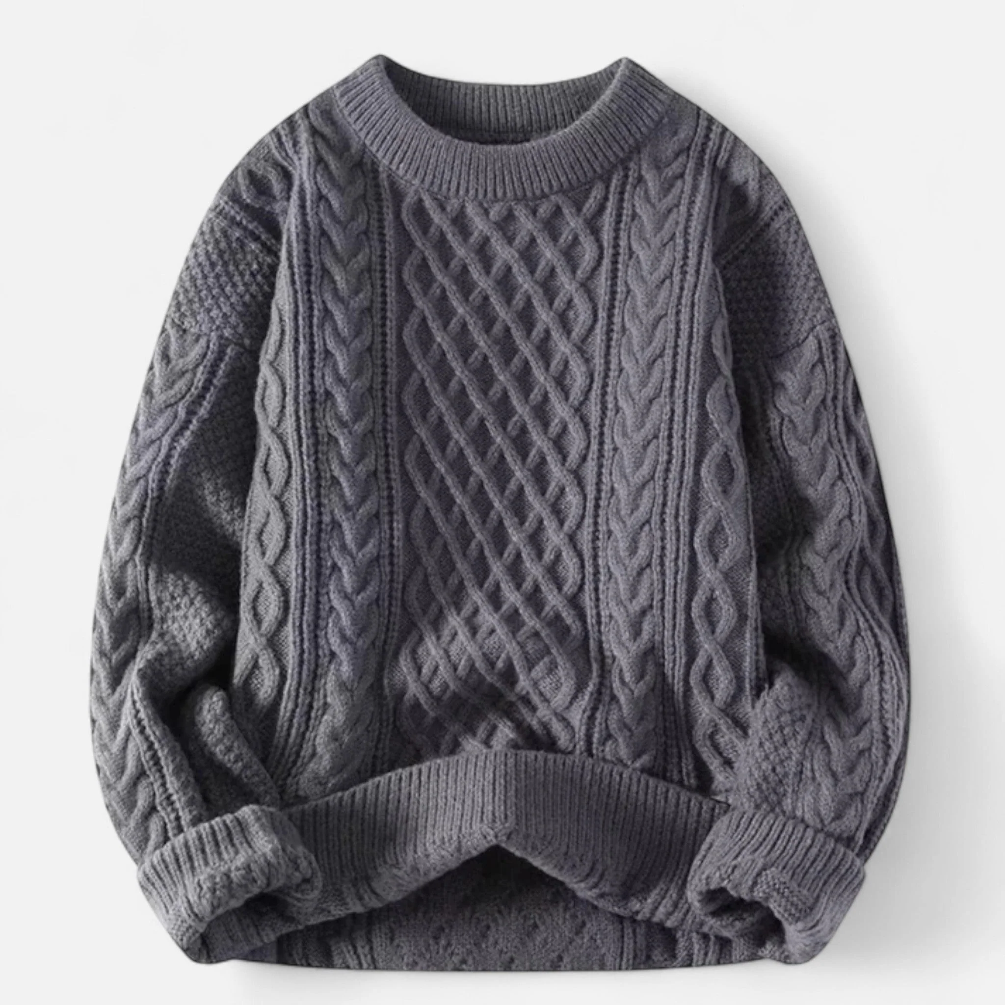 Isla Cable Knit Crewneck Pullover Sweater | Ribbed Cuffs Ribbed Hem Sweater - Image 2