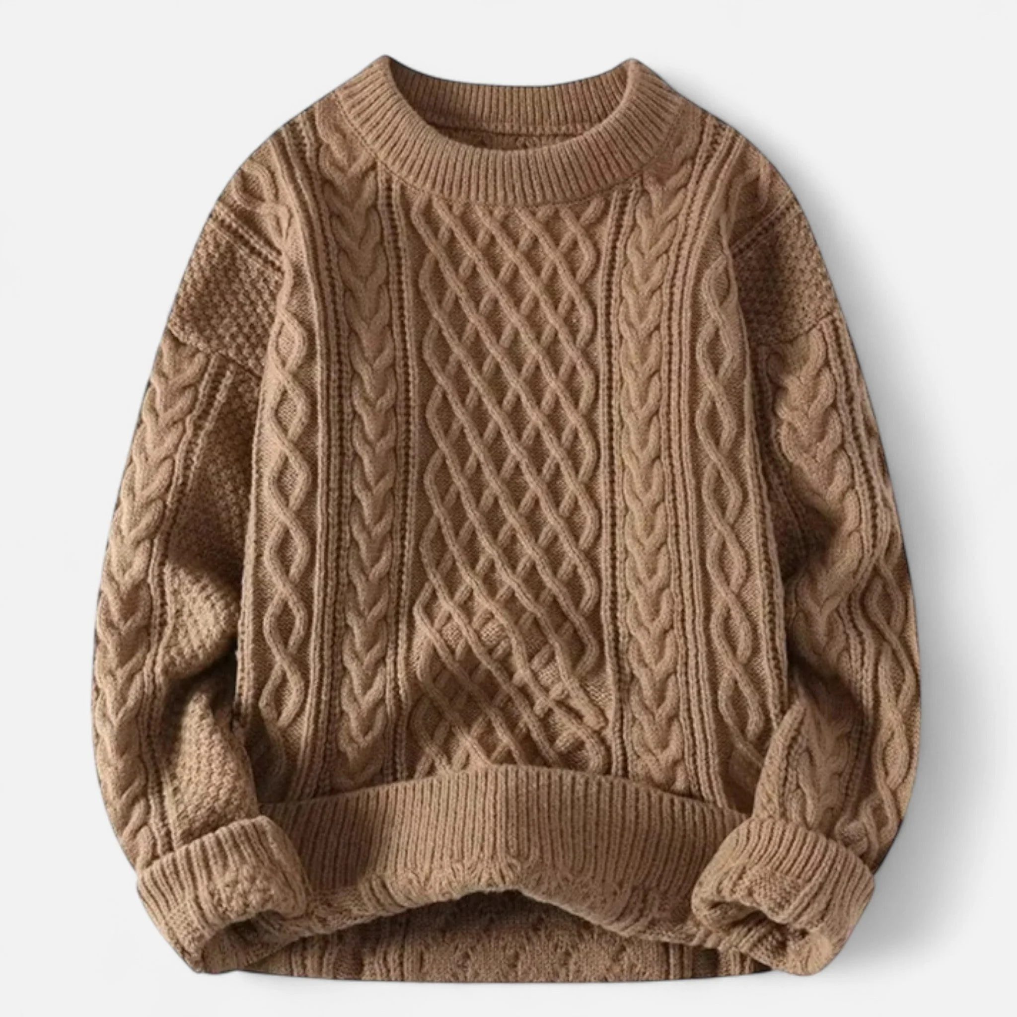 Isla Cable Knit Crewneck Pullover Sweater | Ribbed Cuffs Ribbed Hem Sweater - Image 3