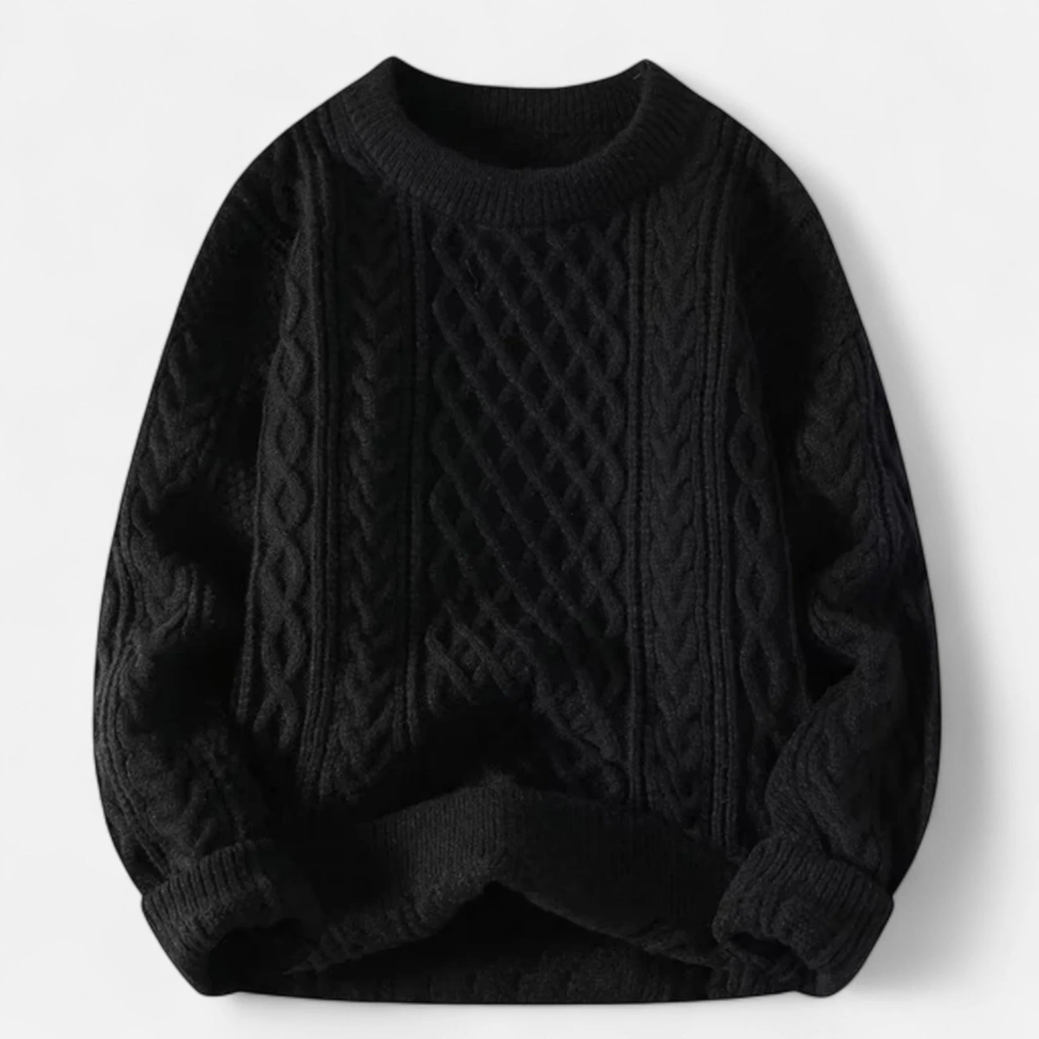 Isla Cable Knit Crewneck Pullover Sweater | Ribbed Cuffs Ribbed Hem Sweater - Image 4